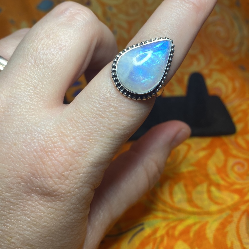 Solid Sterling Silver Rainbow Moonstone Ring - image 3